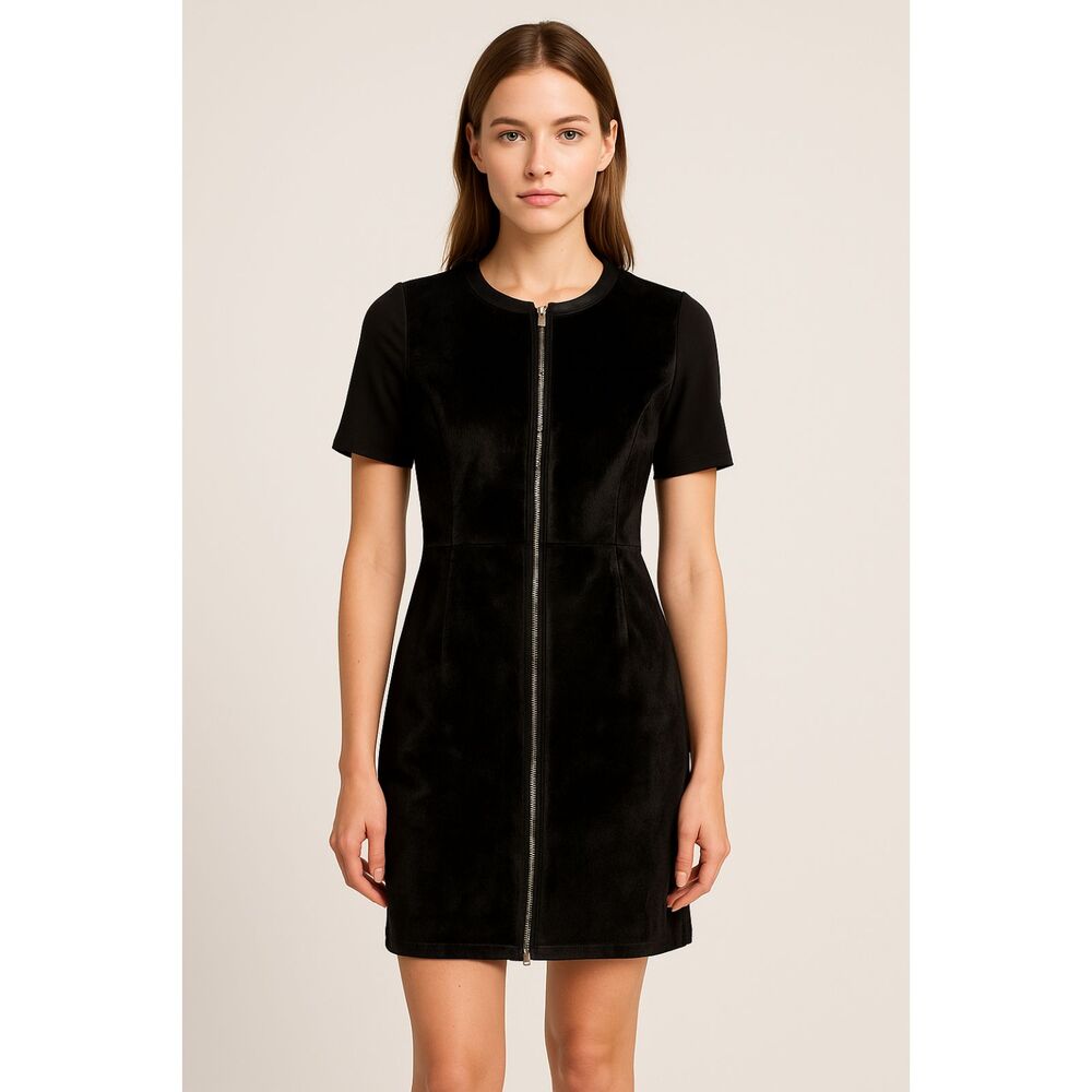 ELIE TAHARI Coralie Calf Hair Zip‎ Up Dress Black NWT Sz 0